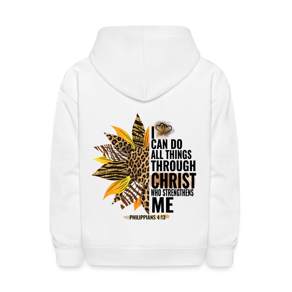 I Can Do All Things Through Christ Sunflower Kids Pullover Hoodie Print - white