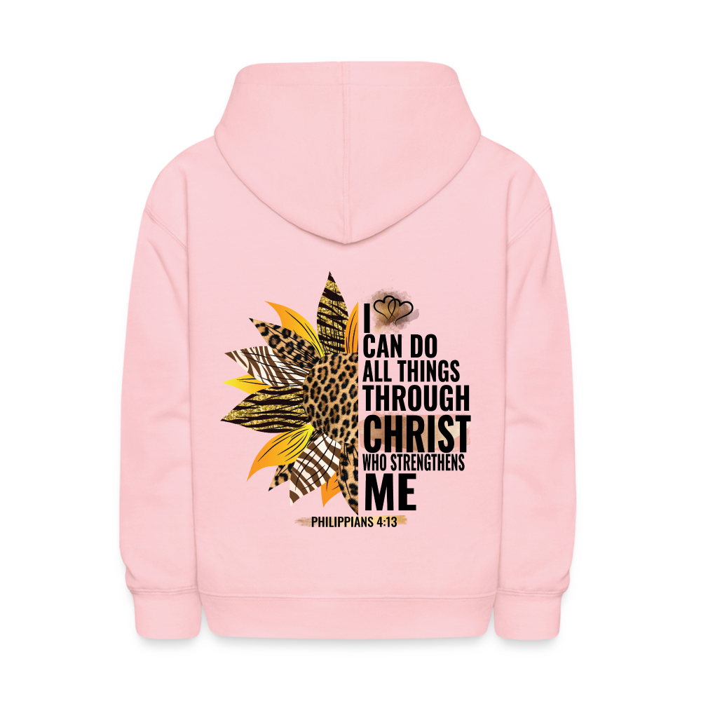 I Can Do All Things Through Christ Sunflower Kids Pullover Hoodie Print - pink