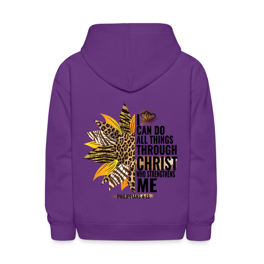 I Can Do All Things Through Christ Sunflower Kids Pullover Hoodie Print - purple