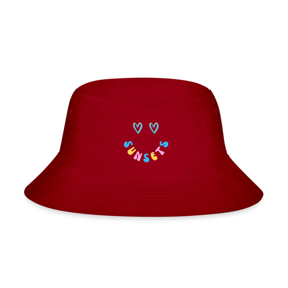 Sunsets Smile Face Design Bucket Hat - red