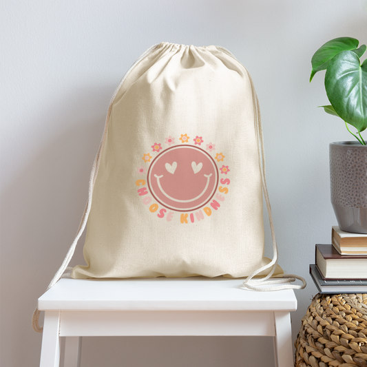 Choose Kindness Smile Cotton Drawstring Bag - natural