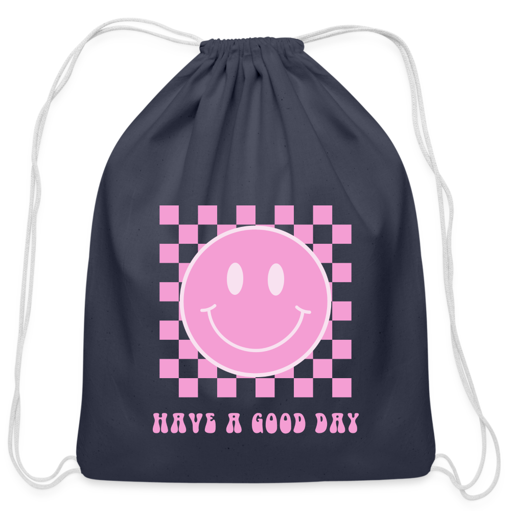 Have A Good Day Retro Smile Cotton Drawstring Bag - navy