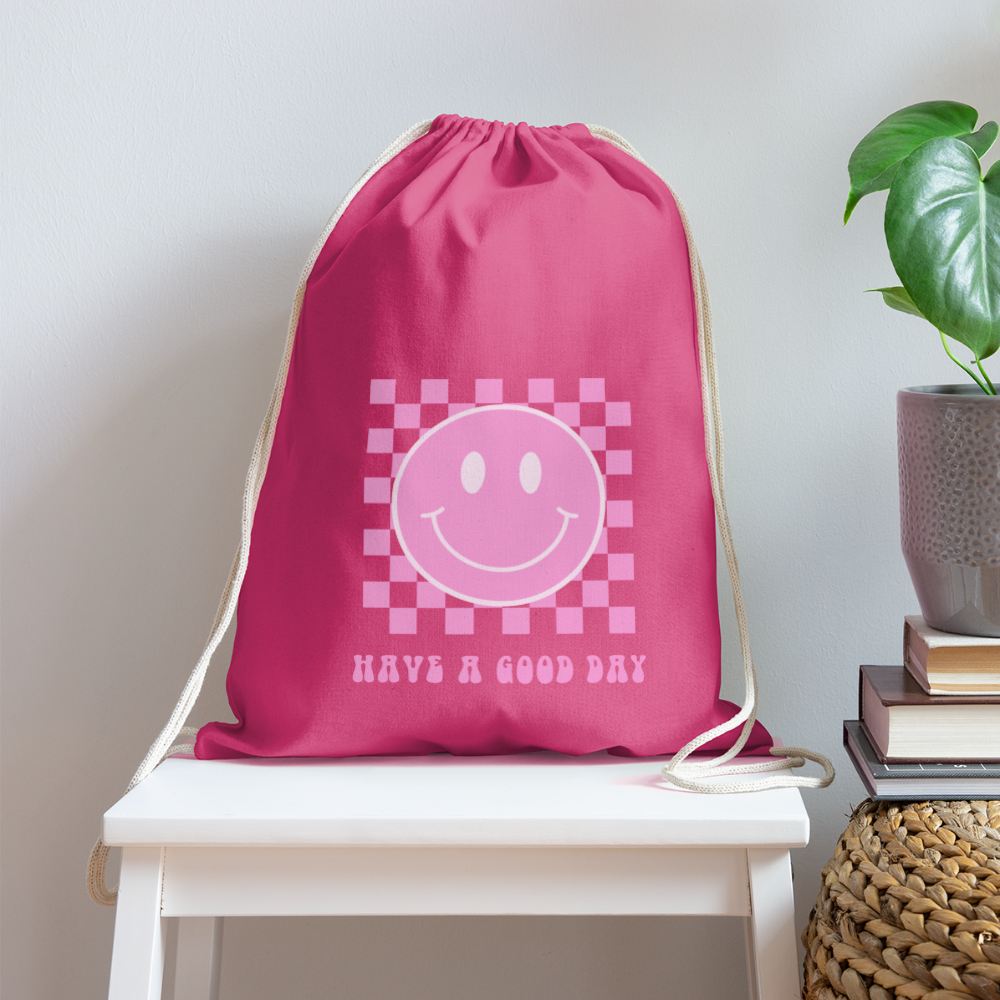 Have A Good Day Retro Smile Cotton Drawstring Bag - pink
