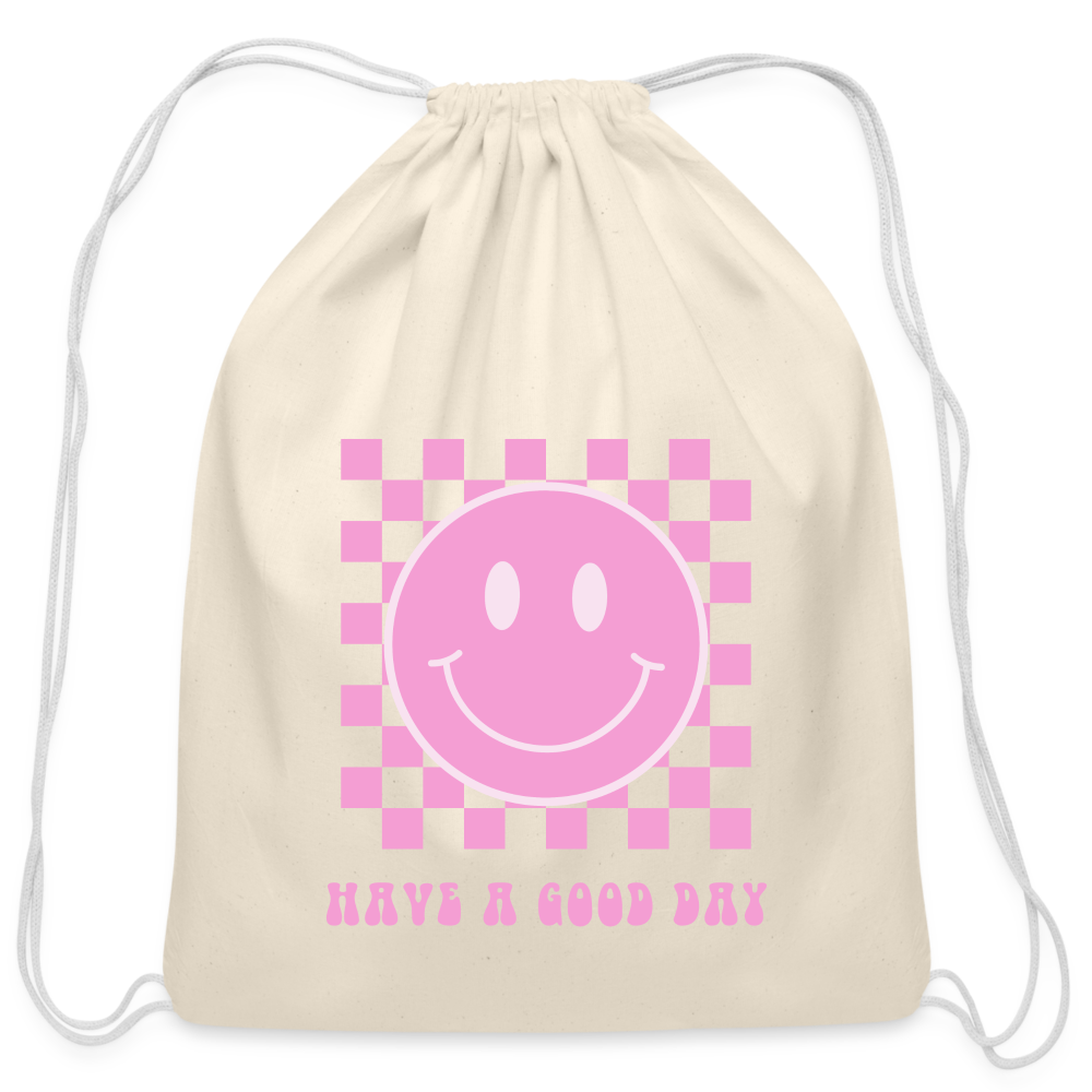 Have A Good Day Retro Smile Cotton Drawstring Bag - natural