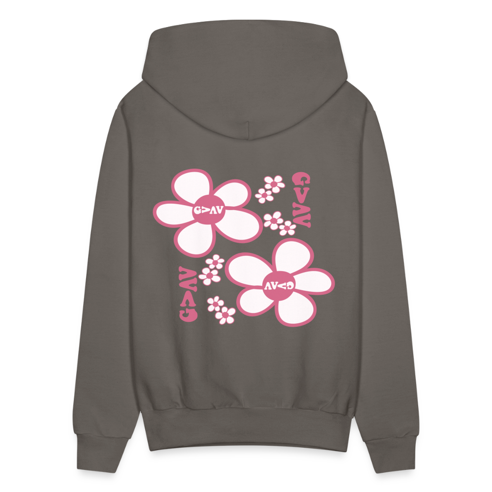 God Is Greater Than Our Highs and Lows Pink Daisies Hoodie - asphalt gray