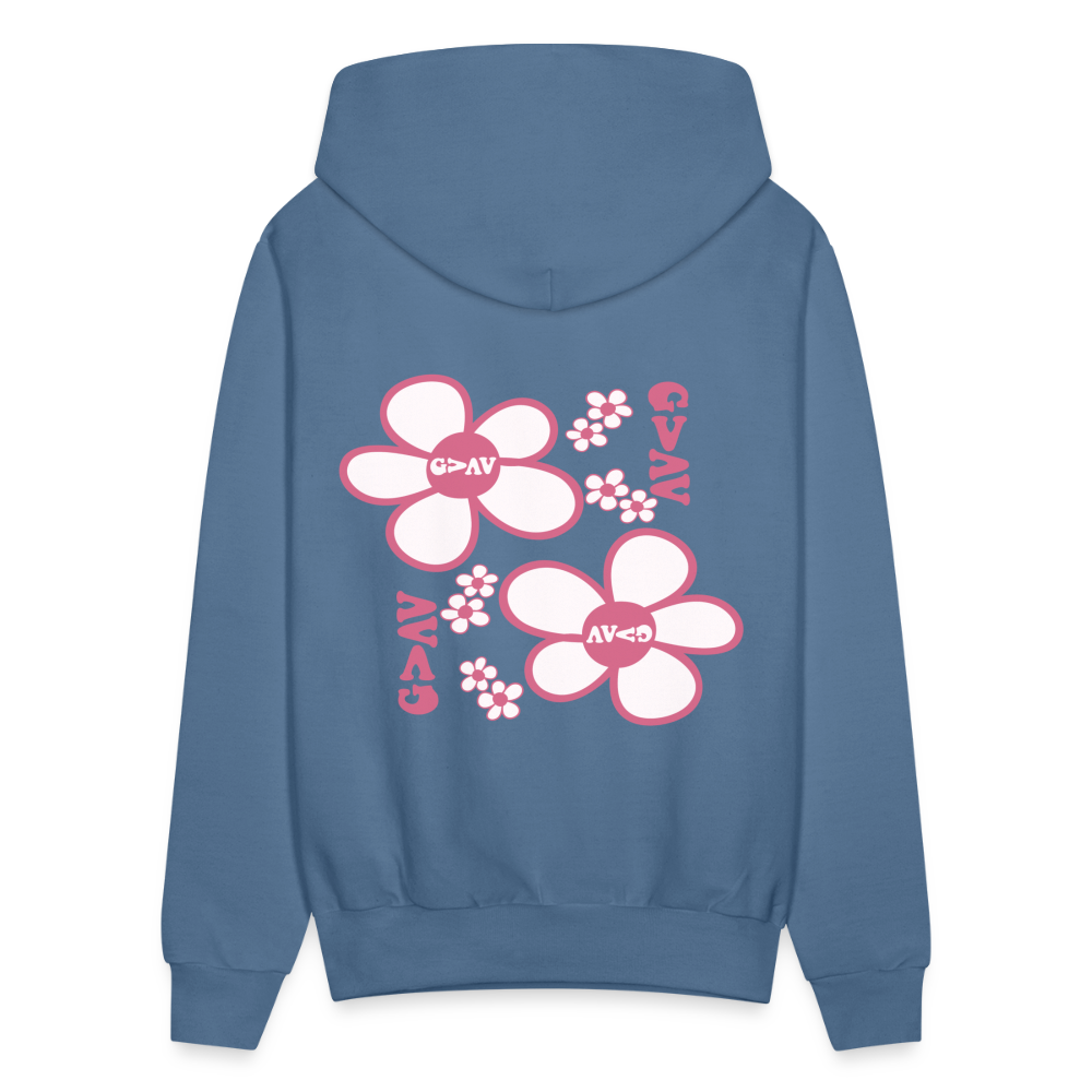 God Is Greater Than Our Highs and Lows Pink Daisies Hoodie - denim blue