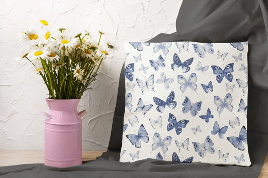 Blue Butterflies Print Throw Pillow