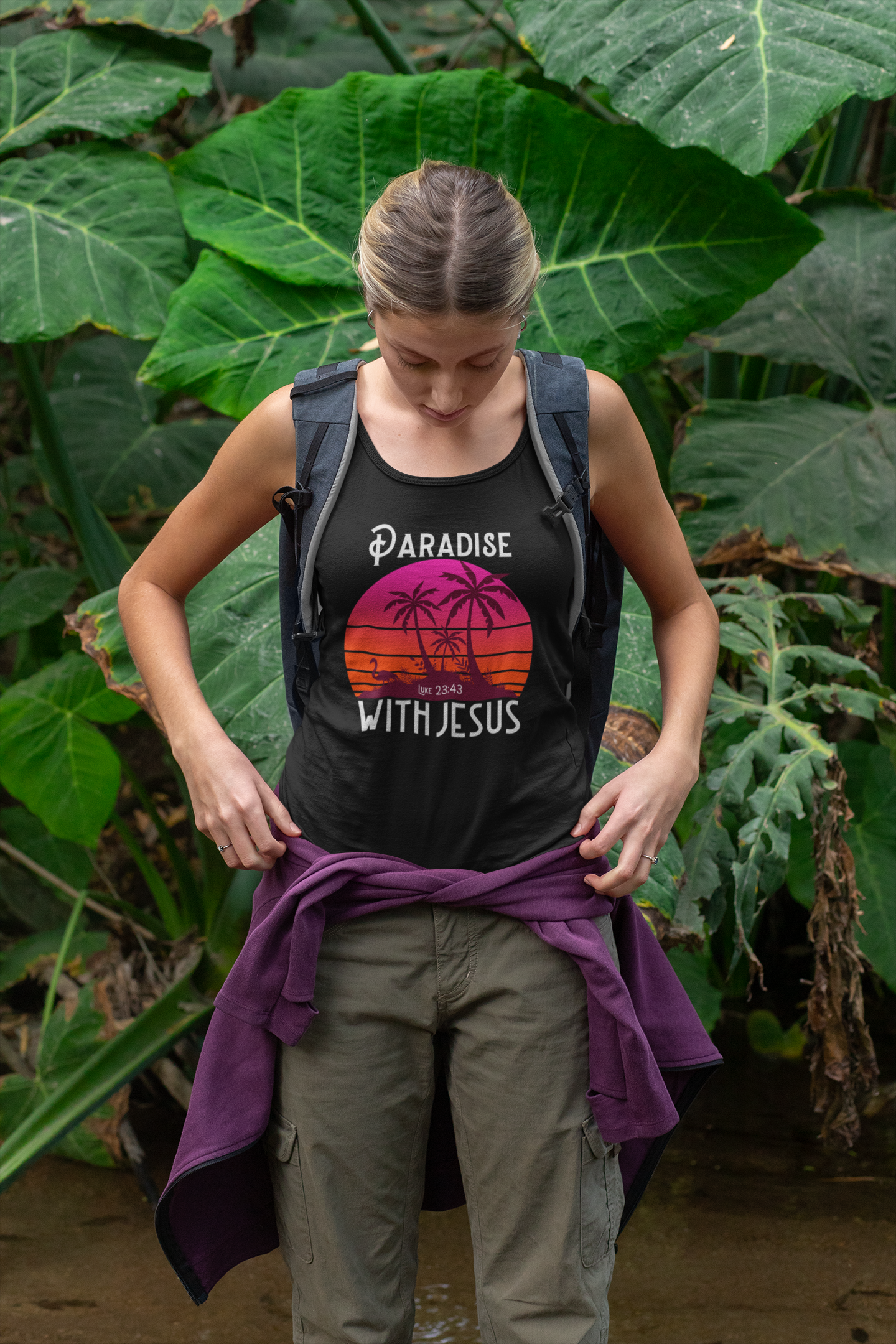 Paradise With Jesus Women’s Softstyle Tank Top Vintage Design Print